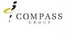 Logo of Compass Group featuring stylized black and yellow abstract design above the text "COMPASS GROUP" on a white background with rounded corners.