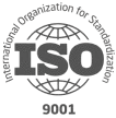 ISO 9001 logo featuring the text "International Organization for Standardization" in a circular design around a globe, with "ISO" and "9001" prominently displayed in the center.