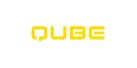 A logo displays the word "QUBE" in bold, yellow, uppercase letters on a white background.