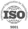 ISO 9001 logo featuring the text "International Organization for Standardization" in a circular design around a globe, with "ISO" and "9001" prominently displayed in the center.